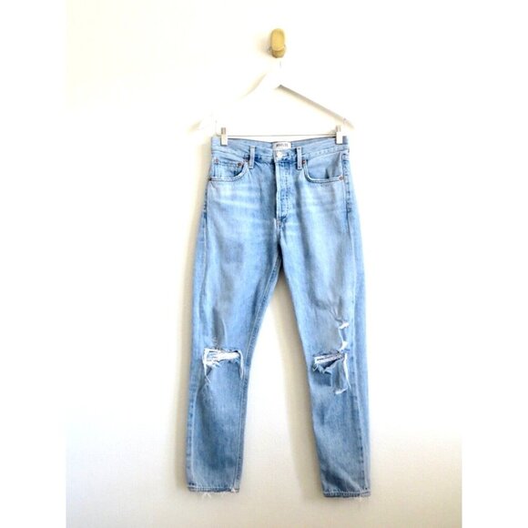 Agolde Jamie Classic High Rise  Distressed Button Fly Jeans Blue SZ 26 - Picture 9 of 16